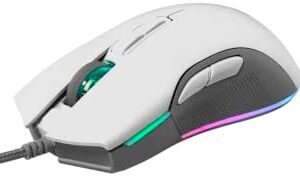 Newskill Eos Ivory Ratón Gaming con Cable, Iluminación RGB Personalizable, Sensor Óptico, 16000 DPI Ajustables, 7 Botones Programables, Agarres Laterales de Goma, PC/Mac, Blanco