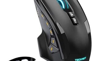 TECKNET Ratón Gaming con Cable Ratón Láser de Alta Precisión (16400 dpi, Ratón Programables de 10 Botones, Mouse Gaming Cartucho de Ajuste de Peso Extraíble, 5 Configuraciones Macro, Negro