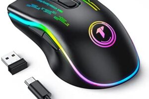 TECURS Ratón Gaming Inalámbrico – Wireless Mouse PC Ergonómico RGB 4800 dpi Gamer Ratón Ordenador Retroiluminación Recargable, Raton Opticos de 7 Botones para Computadora/Mac/Office