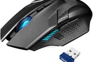 TECKNET Ratón Gaming Inalámbrico 2.4G Ratón Óptico Gaming Mouse Profesional para Gaming, Ratón con Receptor, 8 Botones, 4800DPI, 5 dpi Ajustables con LED