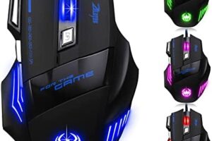 zelotes Ratón Gaming, 7200DPI Ratón con Cable,7 Botones Ratón Ergonómico,USB Ratón Ordenador,Mouse Gaming para PC,Mac,Negro