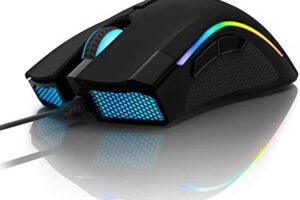 DeLux Ratón Gaming de 16,8 Millones de Colores RGB 24000 dpi (máx.), programable, ergonómico, para Ordenador portátil, 7 Botones, diseño único de botón de Fuego